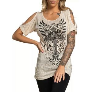 AFFLICTION Womens T-Shirt MATHILDA Athletic Wings